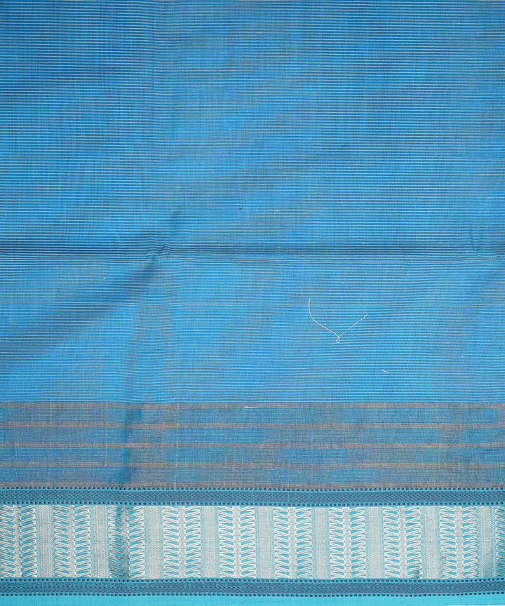 Grey blue handwoven cotton silk maheshwari saree