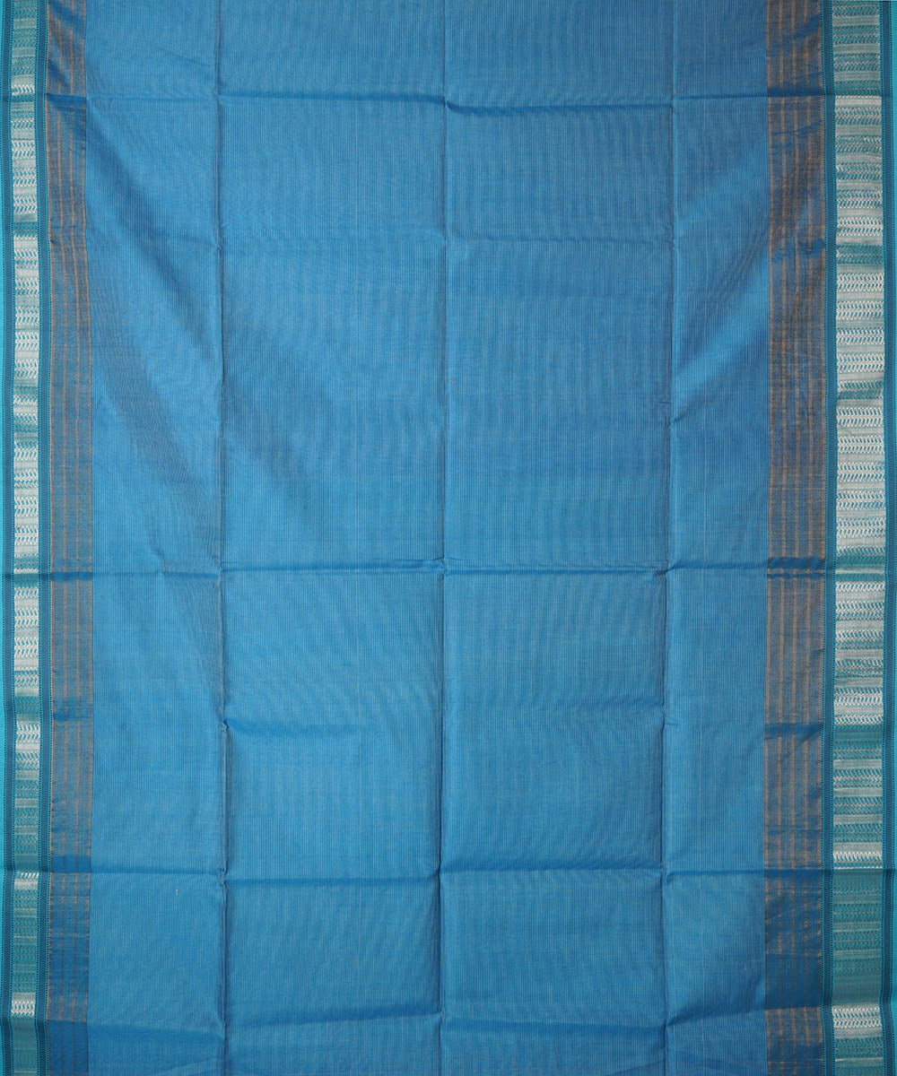 Grey blue handwoven cotton silk maheshwari saree