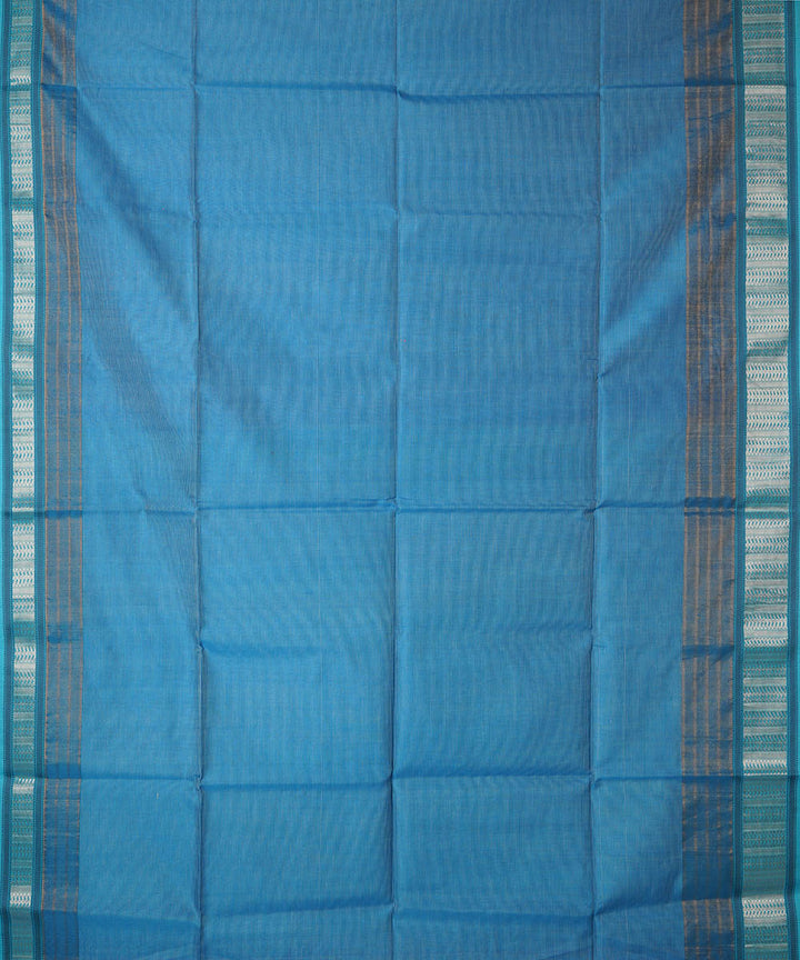 Grey blue handwoven cotton silk maheshwari saree