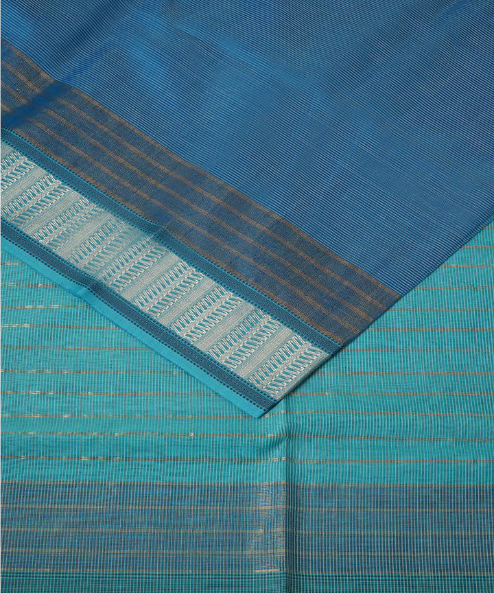 Grey blue handwoven cotton silk maheshwari saree