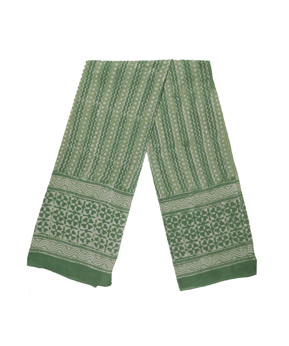 Dabu handblock print light green mul cotton stole