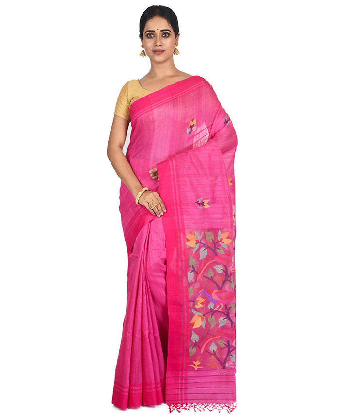 Pink bengal handloom mulberry silk jamdani saree