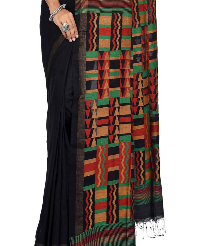 Black handwoven bengal cotton silk saree