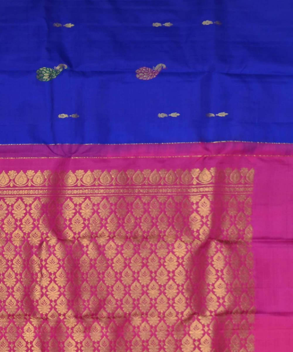 Royal Blue Pink Handloom Dharmavaram Silk Saree