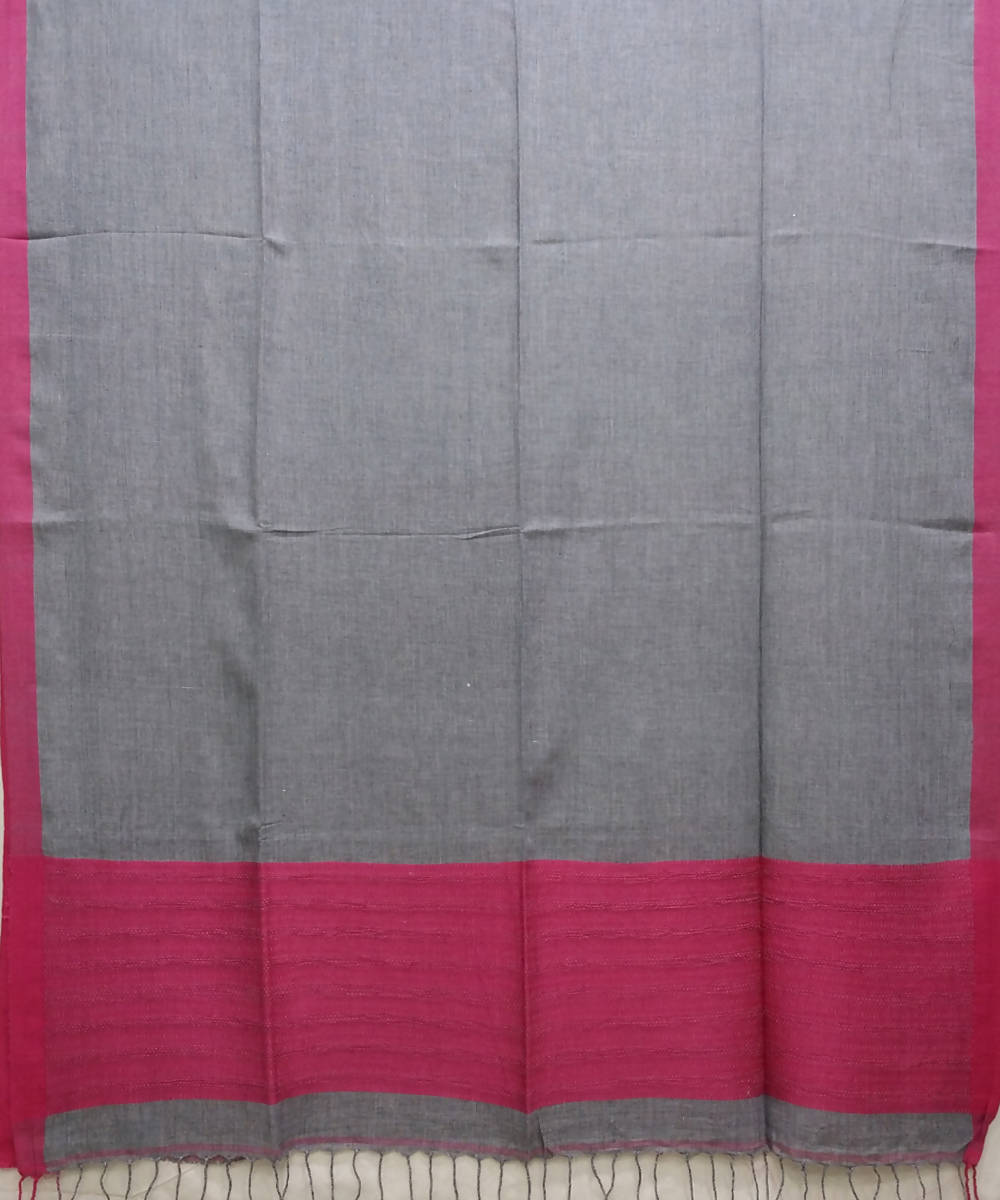 Blue grey and pink handspun handwoven cotton bengal saree
