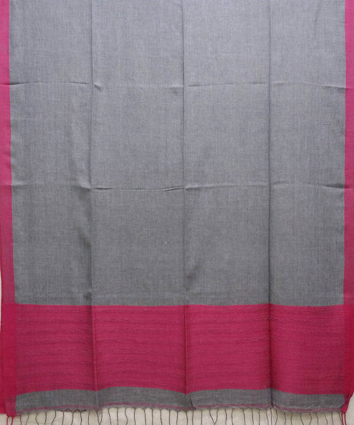 Blue grey and pink handspun handwoven cotton bengal saree
