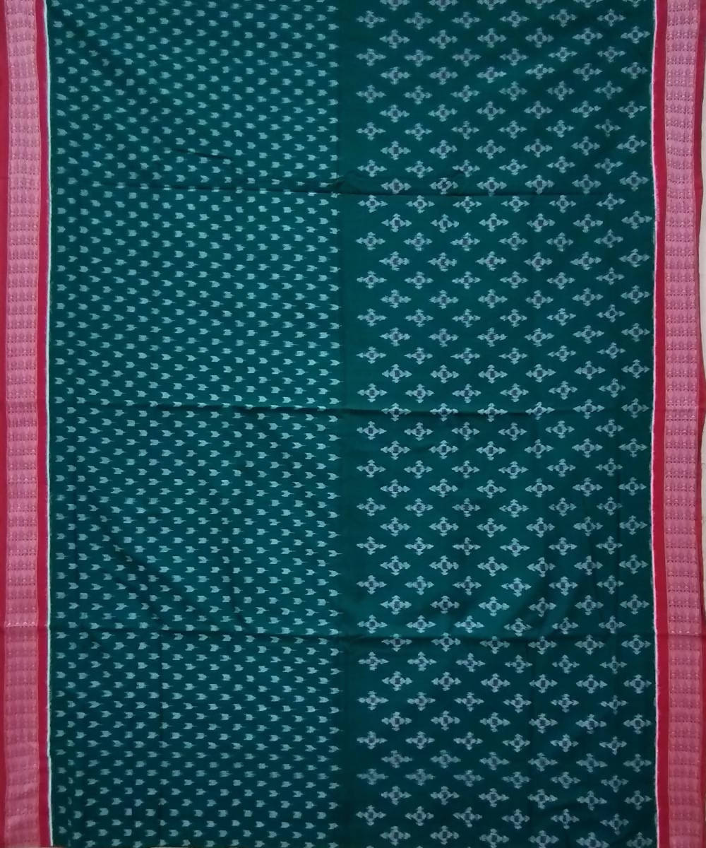 Dark green red handwoven cotton sambalpuri saree