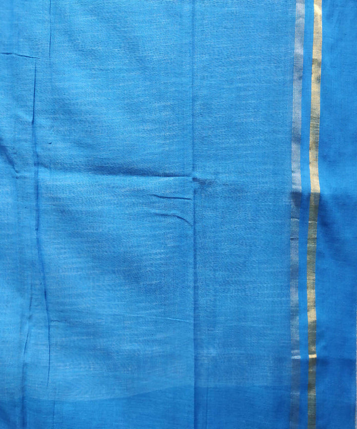 Cyan blue light green handloom handspun cotton saree