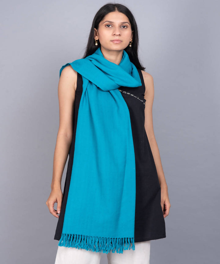 Blue green handwoven panchachuli wool blend pashmina scarf