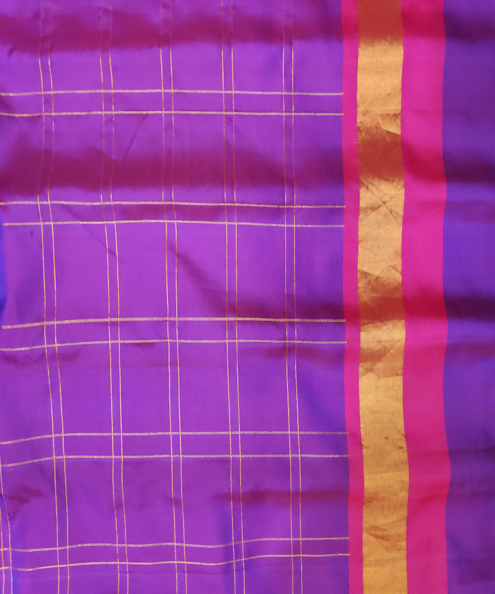 pink blue checks Handwoven Gadwal Butta Work Silk Saree