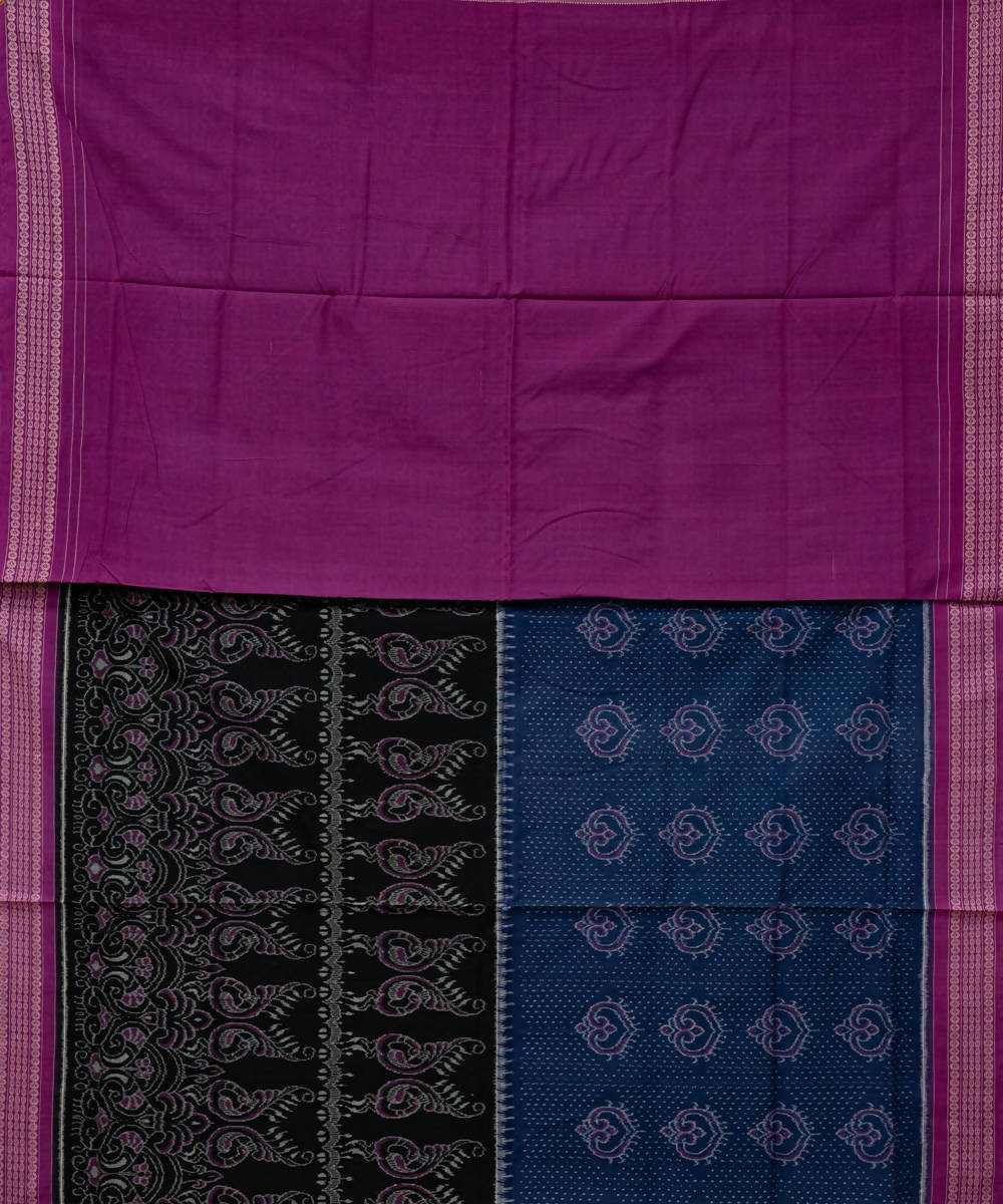 Black and blue handloom cotton sambalpuri saree