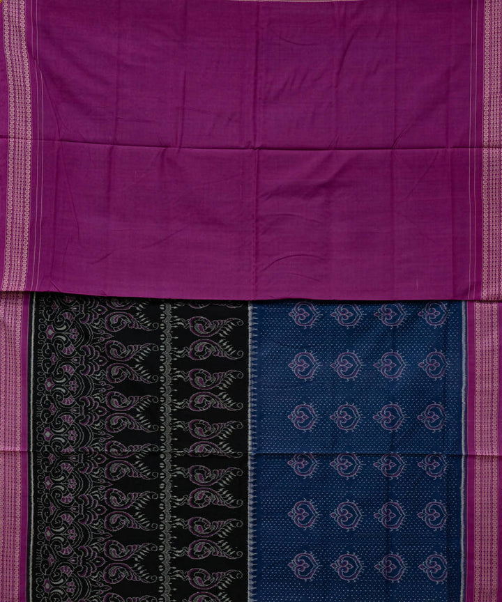 Black and blue handloom cotton sambalpuri saree