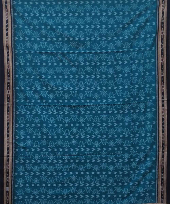 Blue green black handwoven nuapatana ikat cotton saree