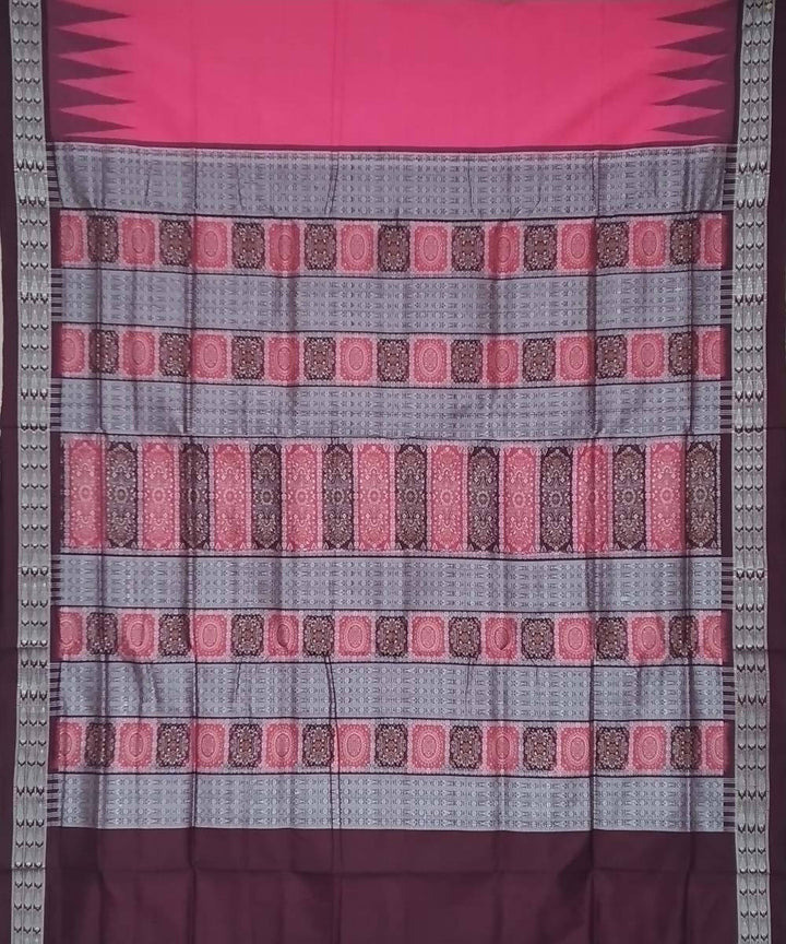 Pink mahogany handwoven silk ikat sambalpuri saree