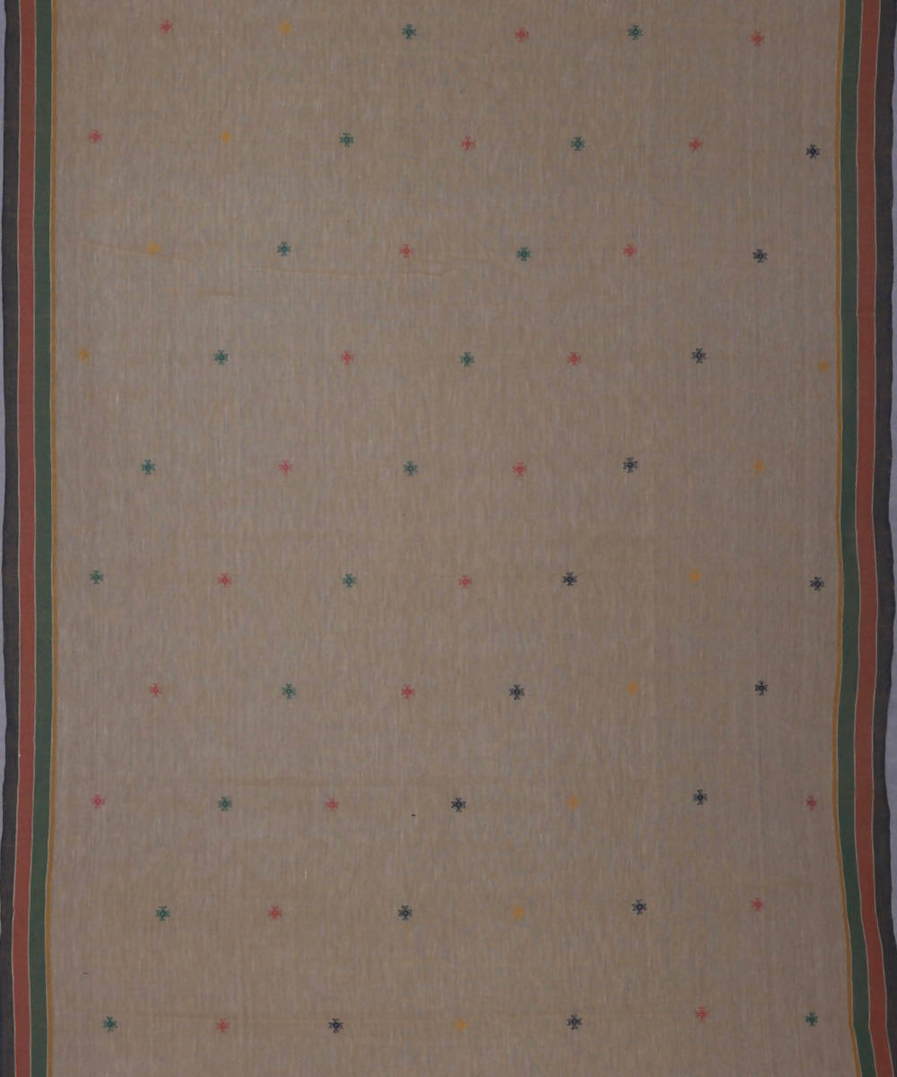 Pale yellow handwoven kutchi weave kala cotton saree