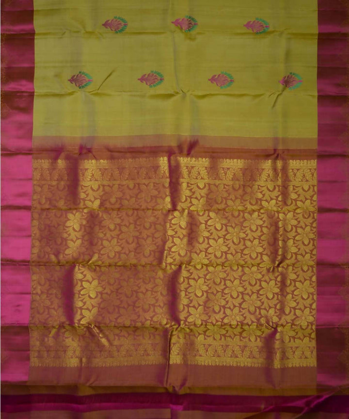 Elaichi Green Pink Handloom Meenakari Work Dharmavaram Silk Saree