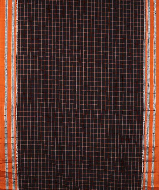 black orange checks handwoven gomi dadi border ilkal saree