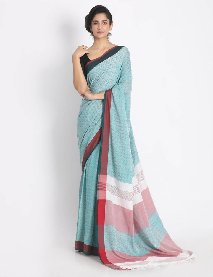 Baby blue handspun handwoven cotton saree