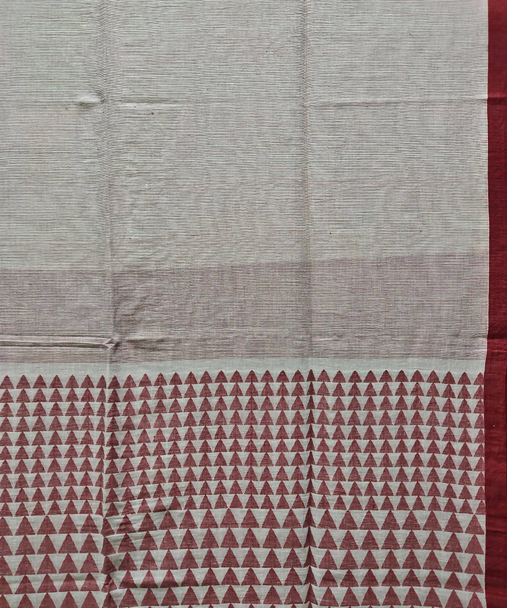 Beige red handloom muslin cotton saree