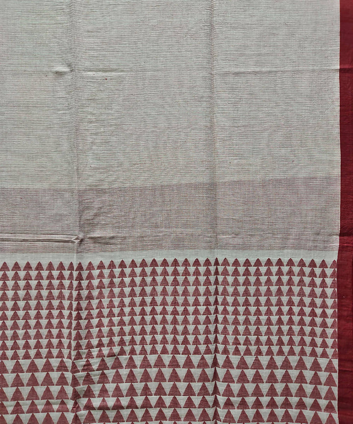 Beige red handloom muslin cotton saree