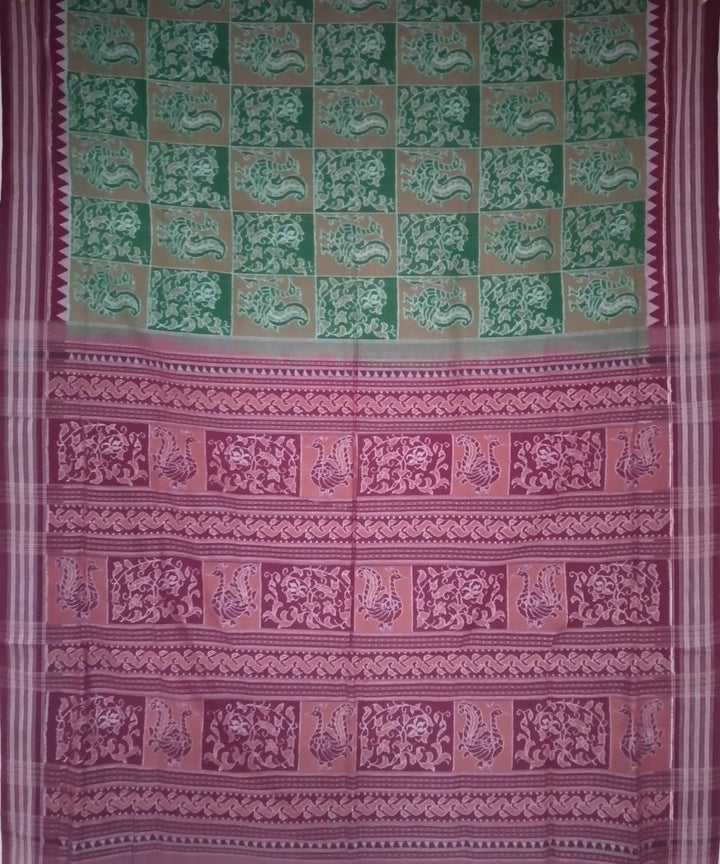 Dark olive green handloom cotton sambalpuri saree