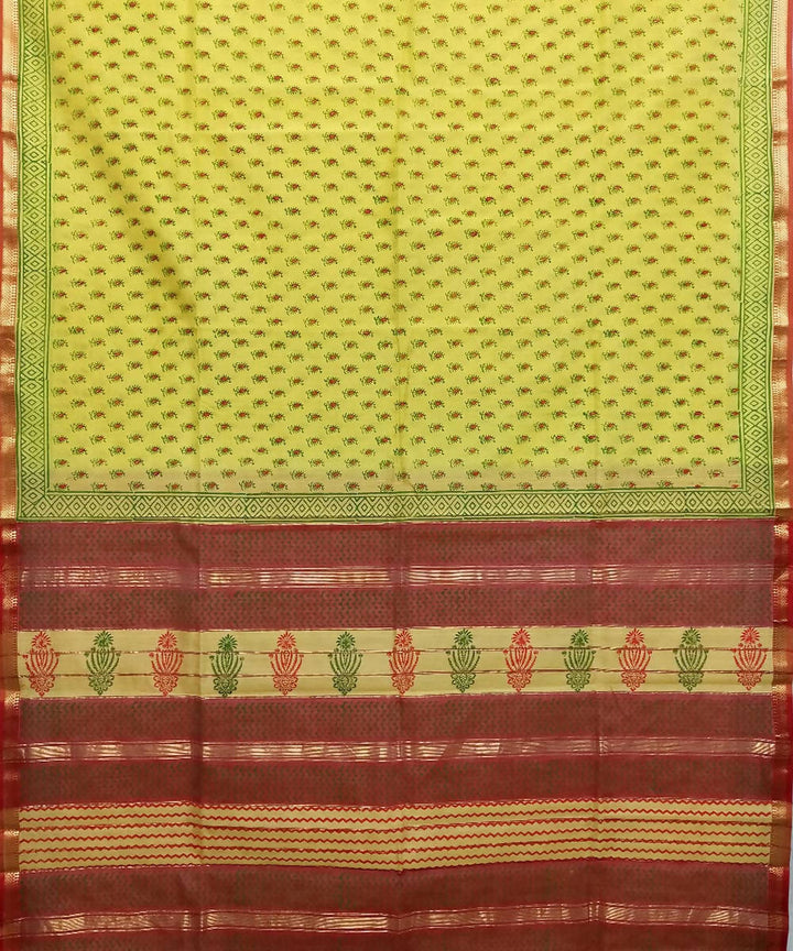 Bright yellow handwoven cotton silk maheshwari saree
