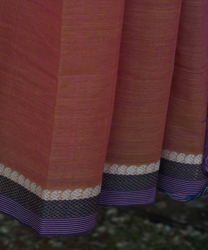 Light orange and Yellow Cotton Handwoven mangalagiri saree