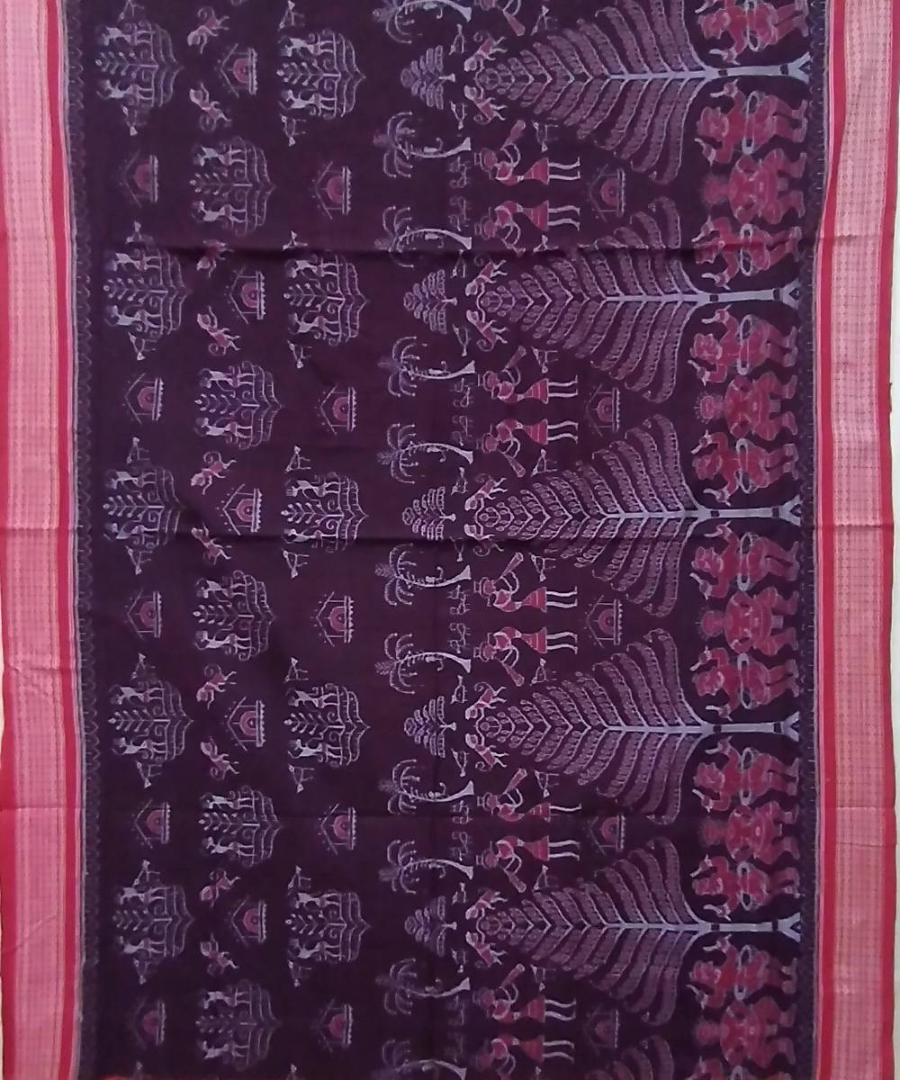 Dark purple pink handwoven cotton sambalpuri saree