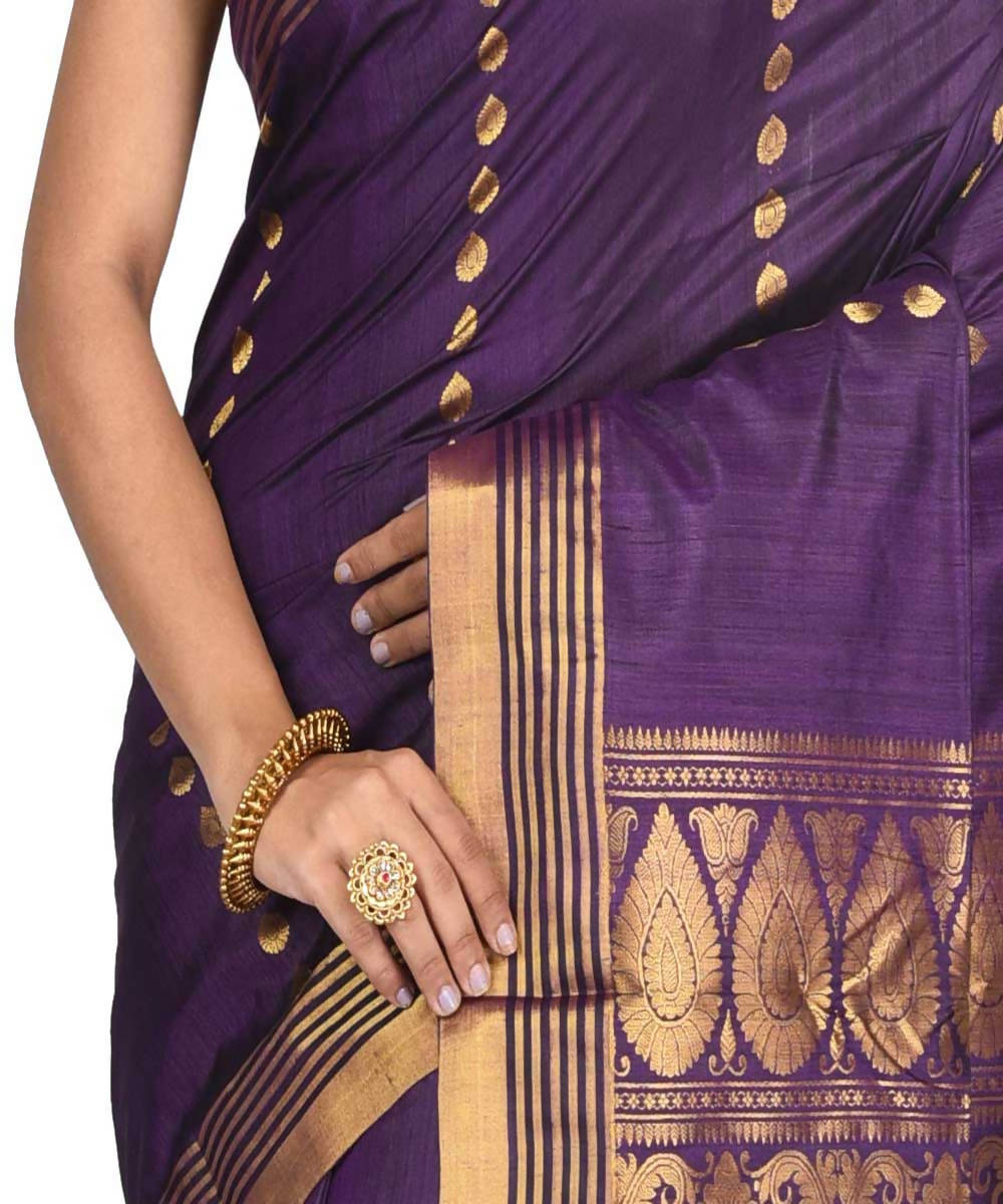 Magenta purple Bengal handloom handspun tussar saree