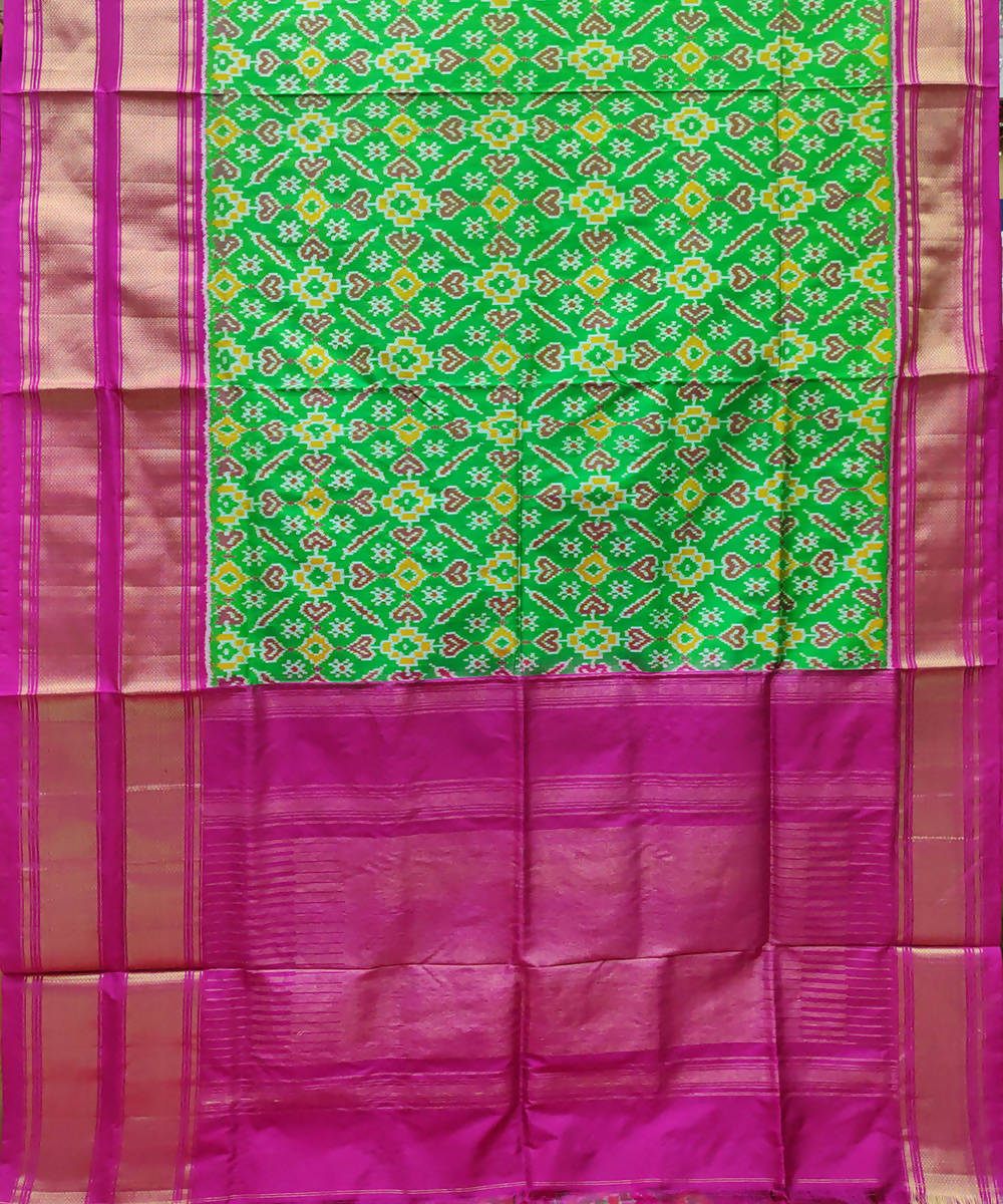 Green pink handloom ikkat silk pochampally saree