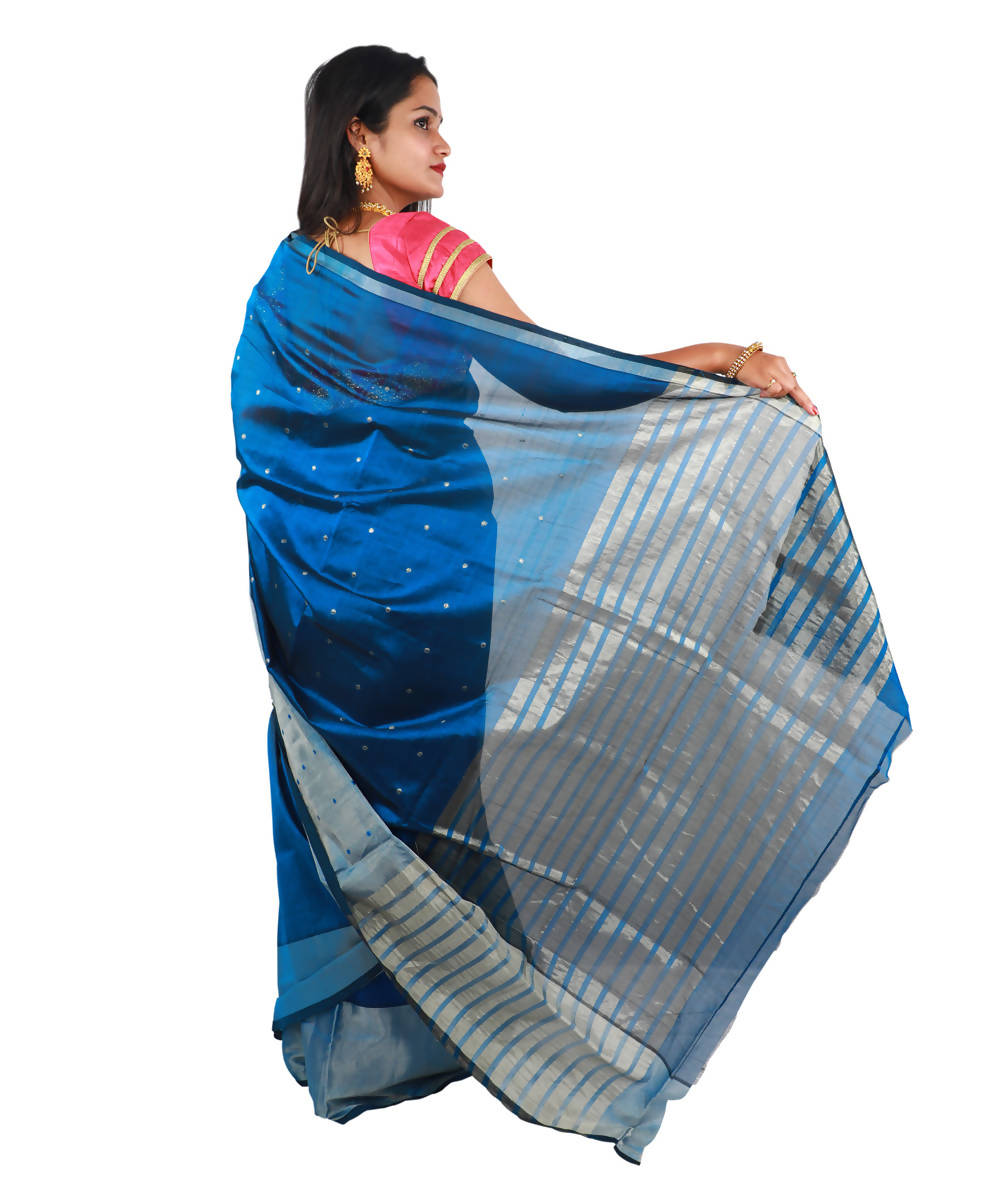 Peacock blue colour sico venkatagiri handloom cotton saree