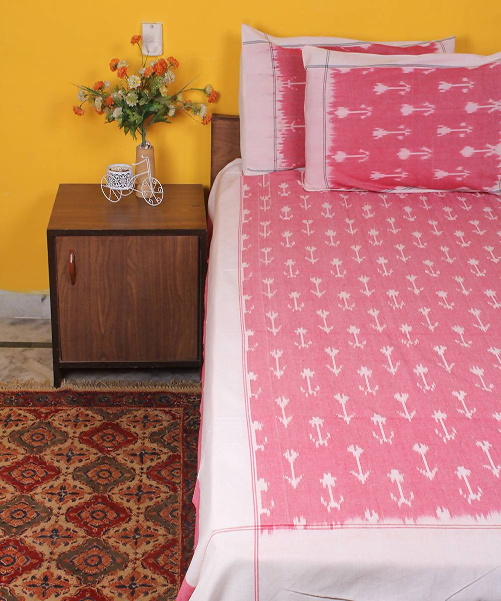Pink Handloom Ikkat Cotton Bedsheet