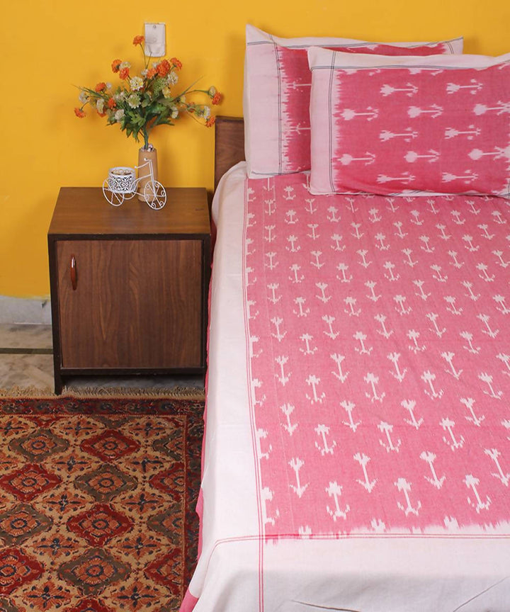 Pink Handloom Ikkat Cotton Bedsheet