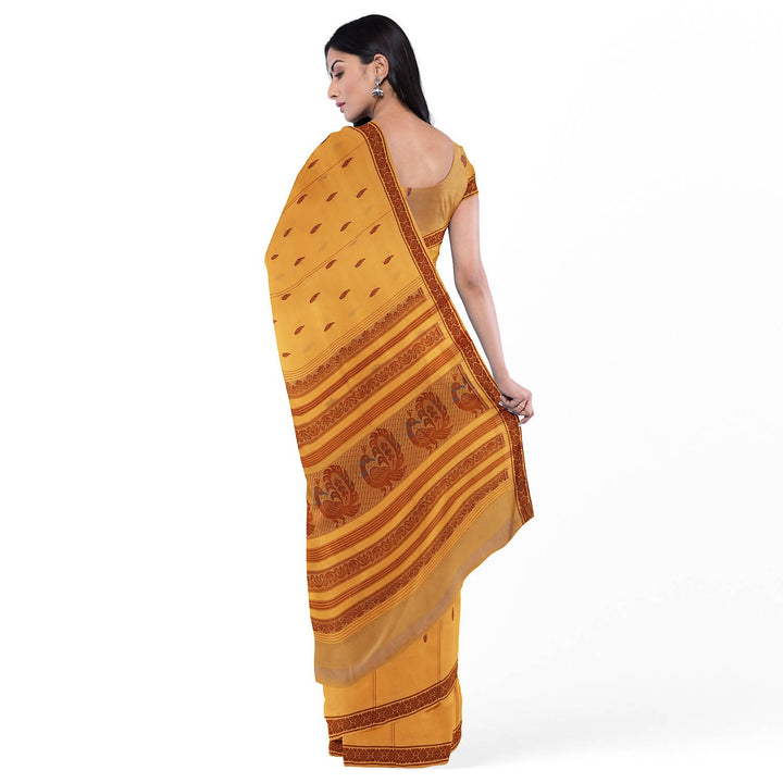 Yellow handloom cotton bandar saree