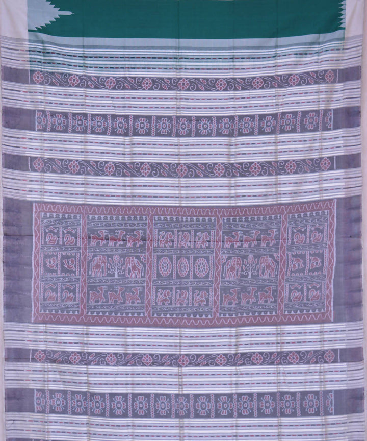 Teal green handwoven silk ikat sambalpuri saree