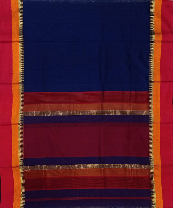 Royal Blue Maheshwari Handloom Cotton Silk Saree