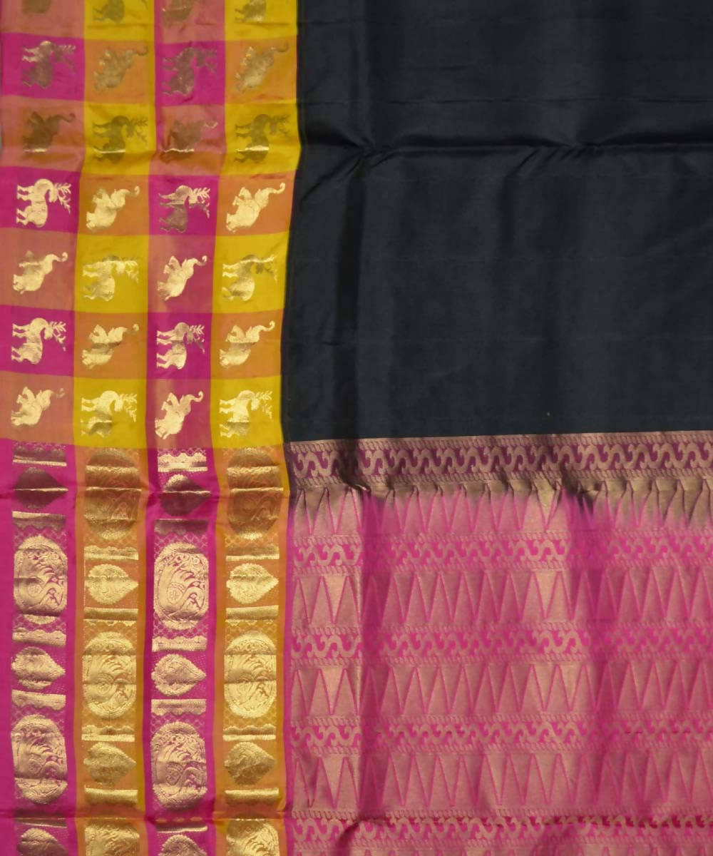 Black Pink Handloom Soft Silk Saree