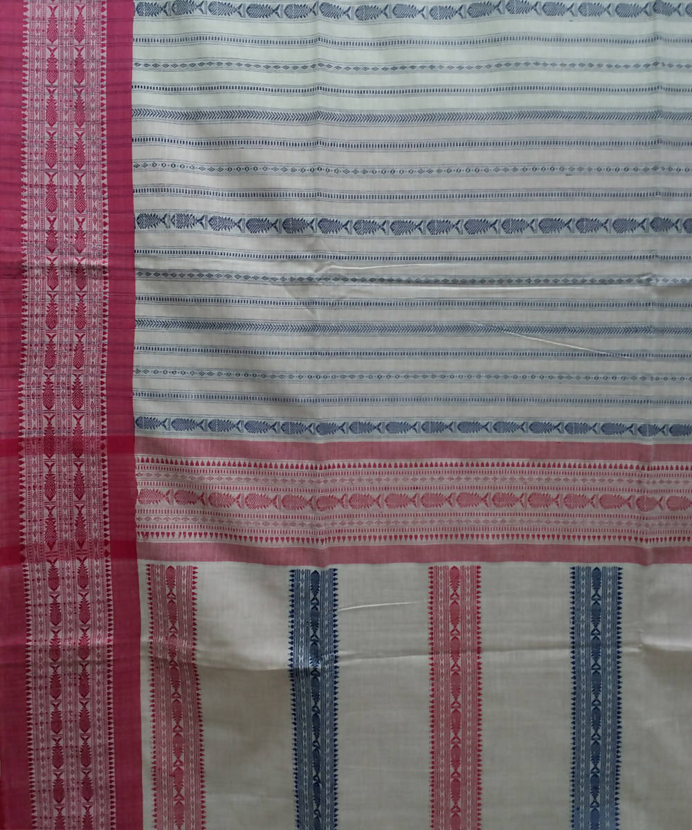 Bengal handspun handwoven cotton white and red saree