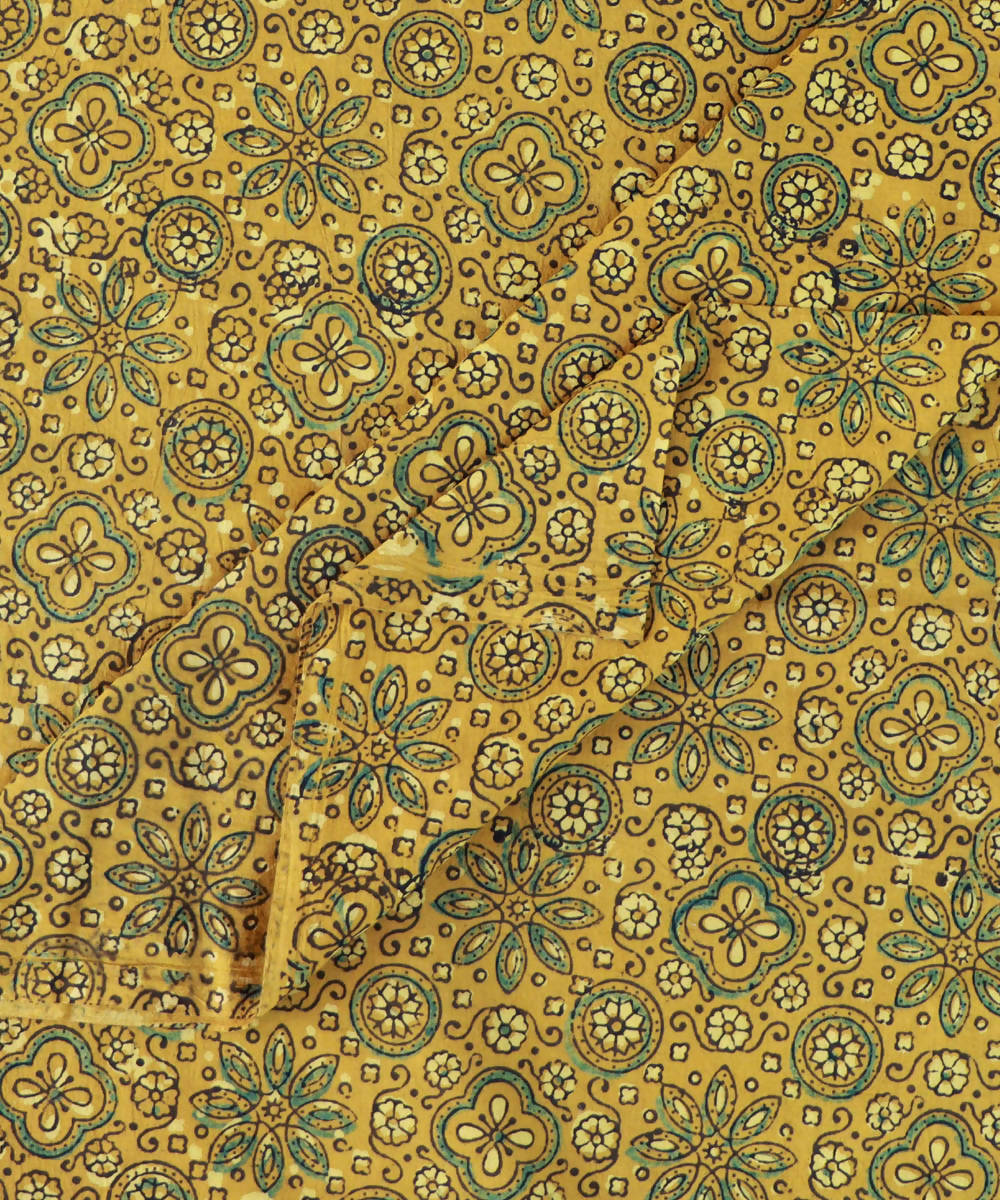 Yellow natural dye handblock printed cotton fabric