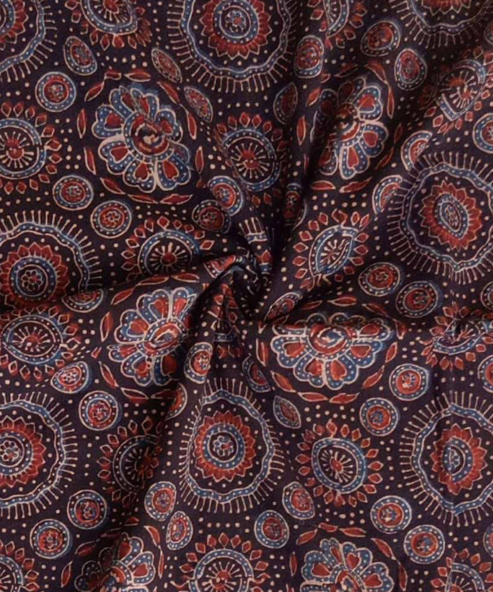 2.5m Black red ajrakh print natural dye handspun handloom cotton kurta fabric