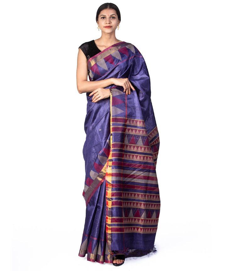 Purple handwoven temple border kosa tussar silk saree