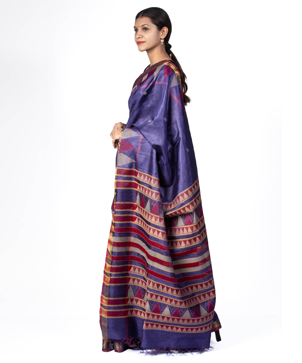 Purple handwoven temple border kosa tussar silk saree