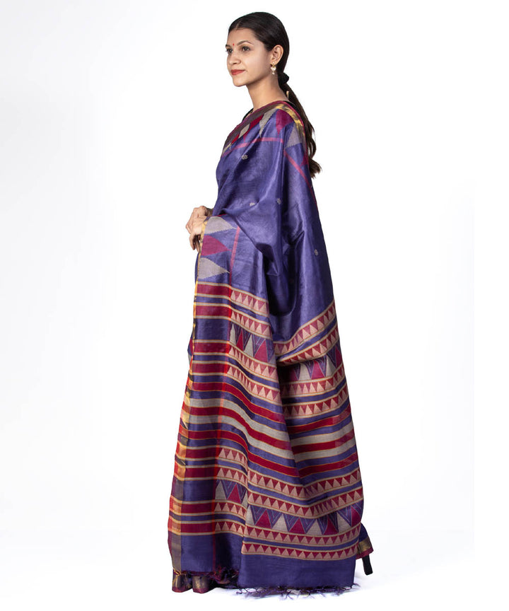 Purple handwoven temple border kosa tussar silk saree
