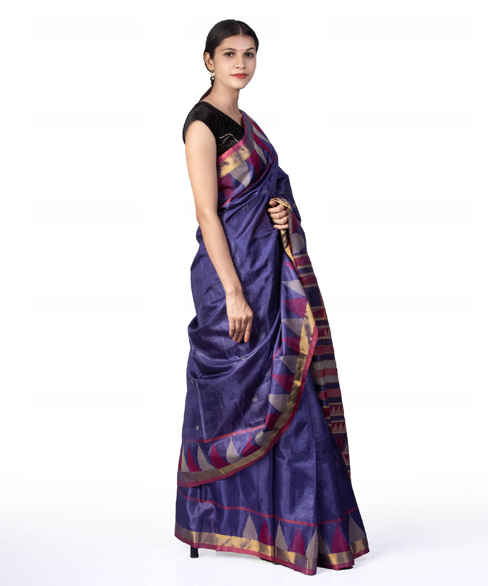 Purple handwoven temple border kosa tussar silk saree