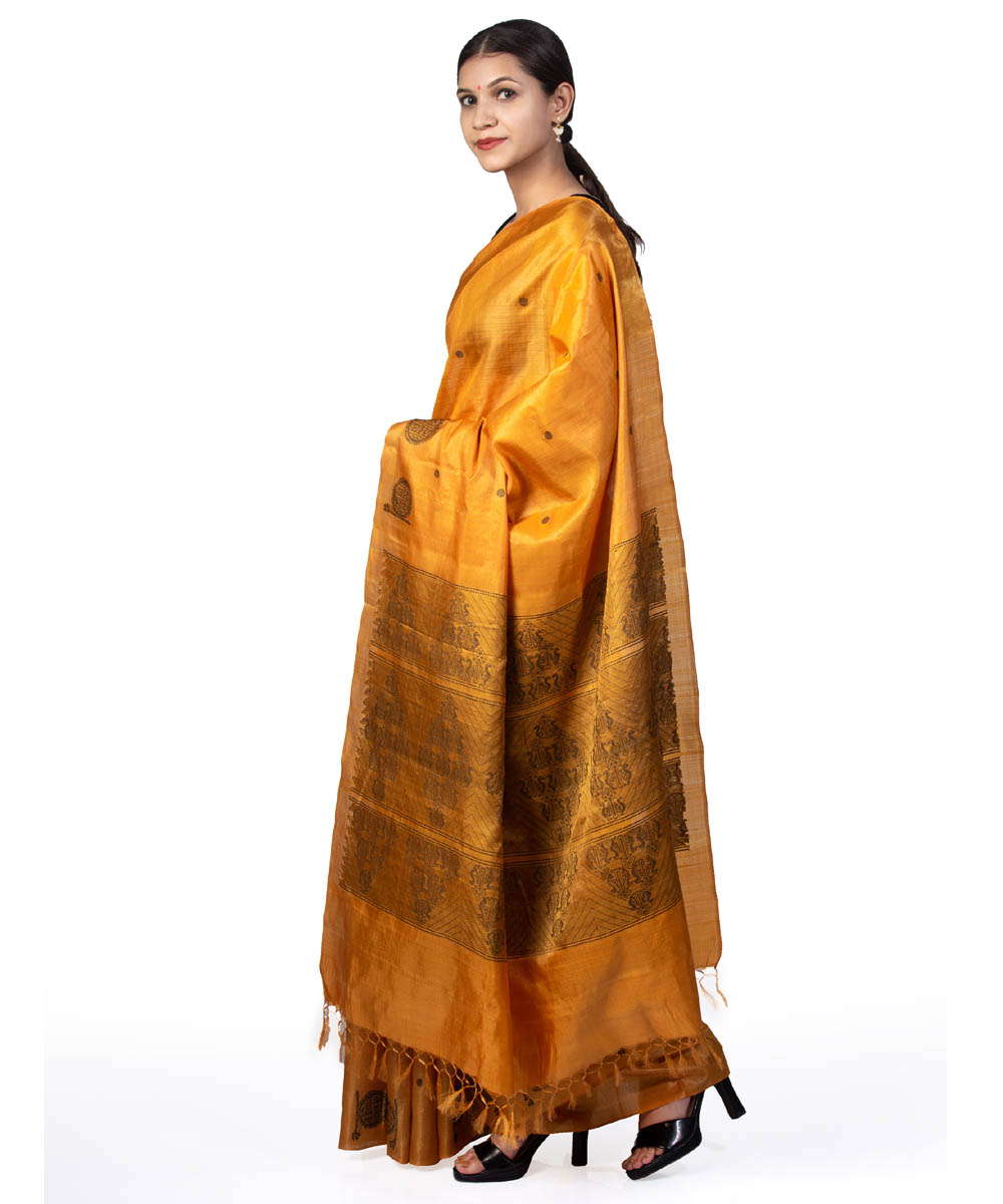 Yellow handwoven kosa tussar silk saree