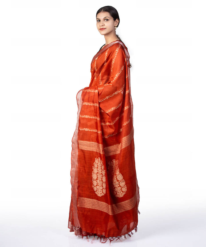 Rust orange handwoven kosa tussar silk saree
