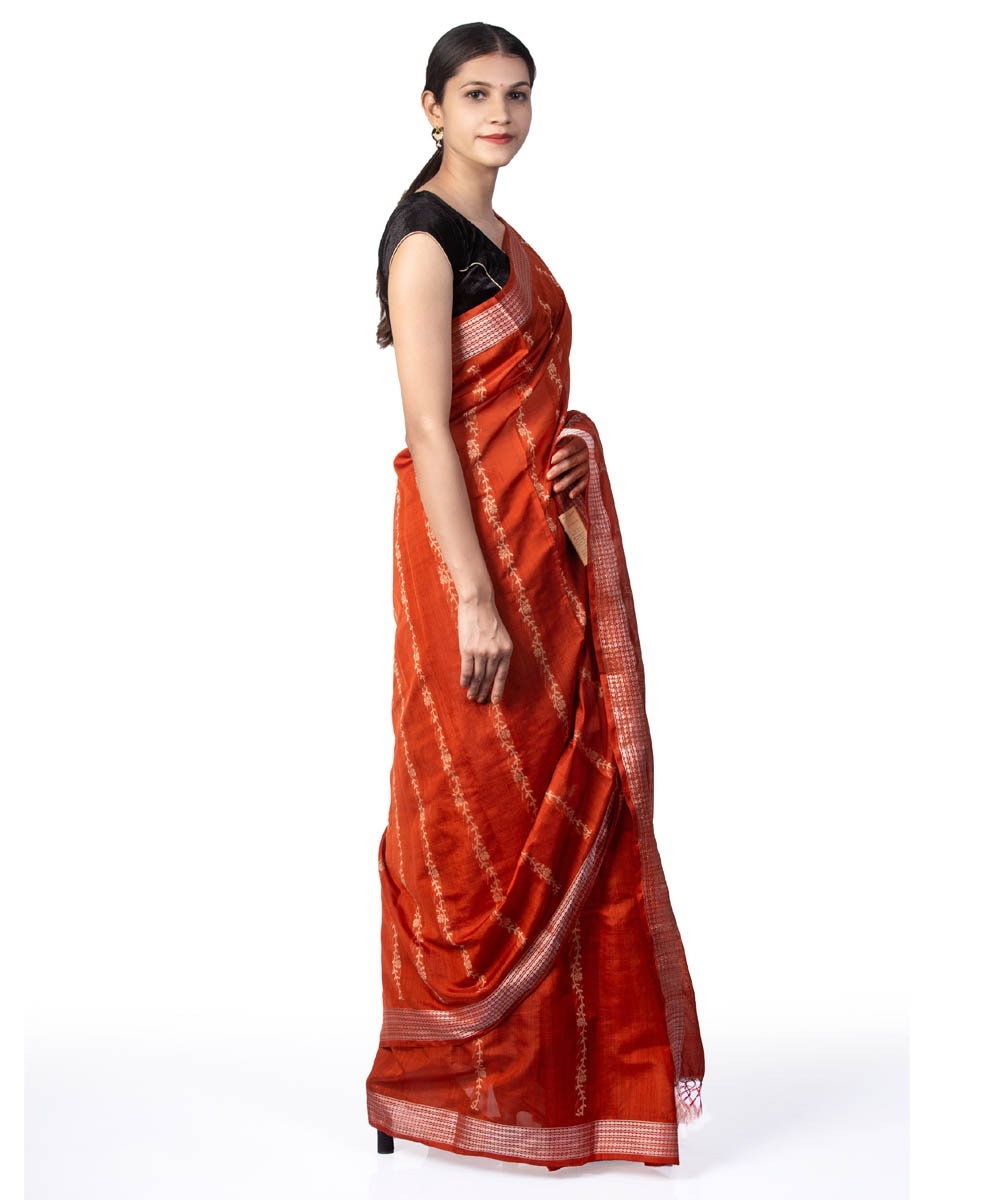 Rust orange handwoven kosa tussar silk saree