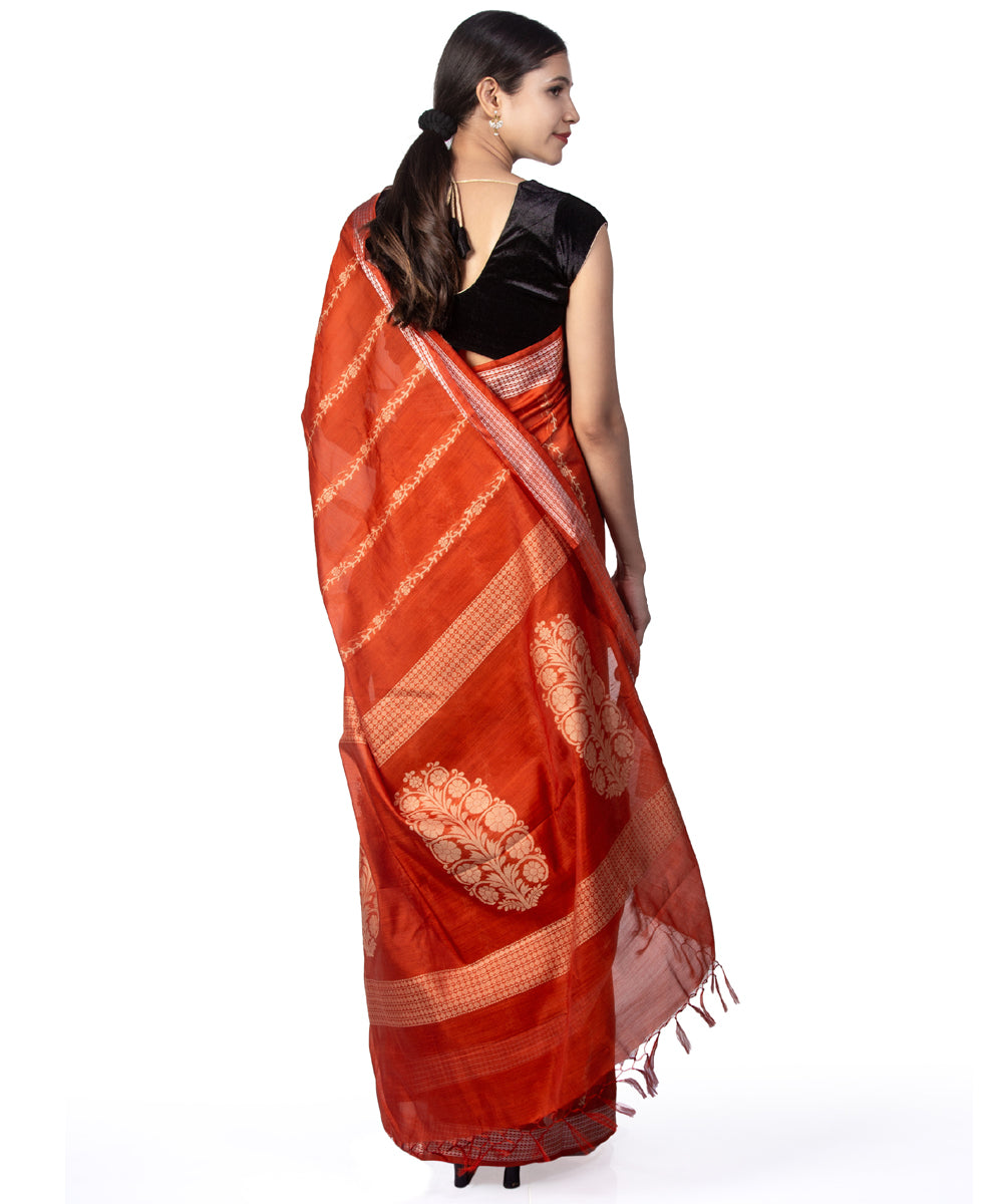 Rust orange handwoven kosa tussar silk saree