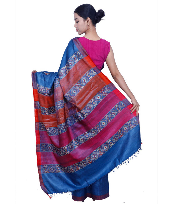 Prussian blue handwoven kosa tussar silk saree