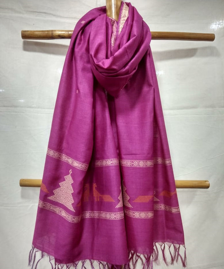 Magenta handwoven tussar silk stole